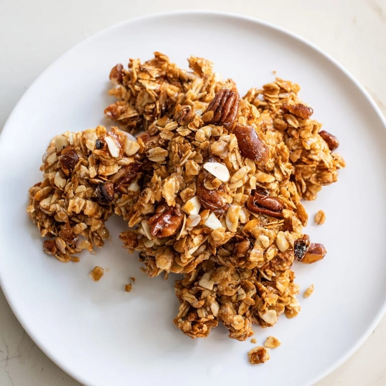 Delicious homemade Honey Nut Granola Clusters offering a delightful crunch from oven-baked ingredients.