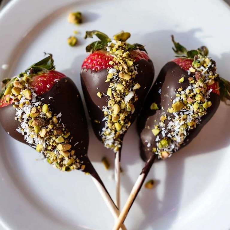Melted chocolate coats perfectly ripe Chocolate-Dipped Strawberry Skewers, a delightful and easy dessert perfect for spring gatherings.