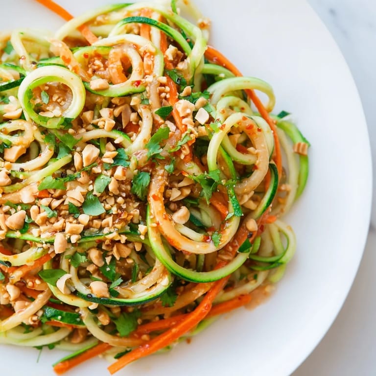 A refreshing view of a Spicy Cucumber Noodle Bowl, showing the vibrant vegetables, tossed in a flavorful chili sauce.