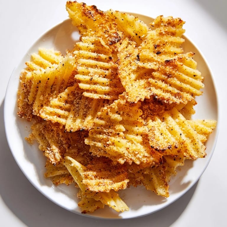 Sizzling pasta chips fresh from the air fryer, coated in Parmesan cheese and seasonings, inviting.