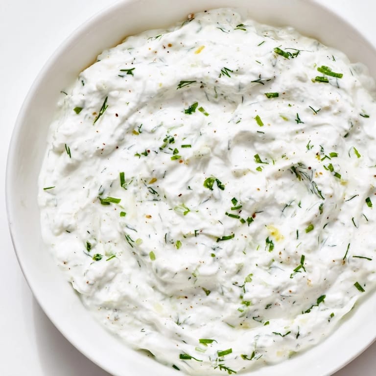 A close-up shot of the lightened-up Greek Yogurt Ranch Dip, perfect for dipping vegetables and enjoying.