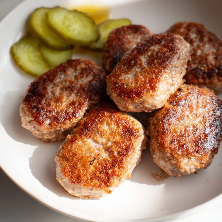 Juicy, savory Danish Frikadeller: tender pork meatballs sizzling in a skillet, perfect for dinner.
