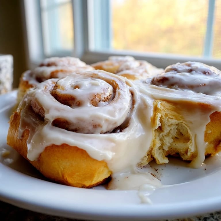 A close-up of a gooey Pumpkin Cinnamon Roll with cream cheese frosting, showcasing the moist pumpkin dough and rich, spiced filling.
