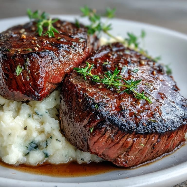 Savory venison steaks served over rustic, creamy swede mash infused with toasted caraway, perfect for a cozy dinner plate.