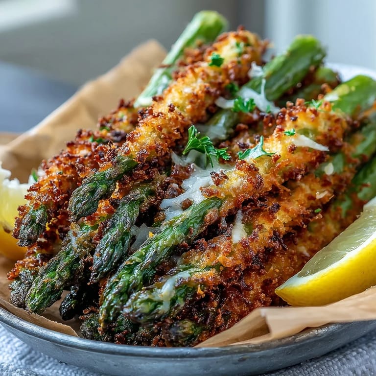 Perfectly tender Crispy Asparagus Asiago Spears fresh from the oven with a golden, crunchy crust.
