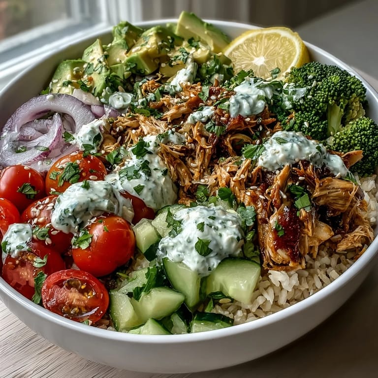 Quick dinner idea: shredded rotisserie chicken bowl with veggies and sriracha mayo, ready in minutes.