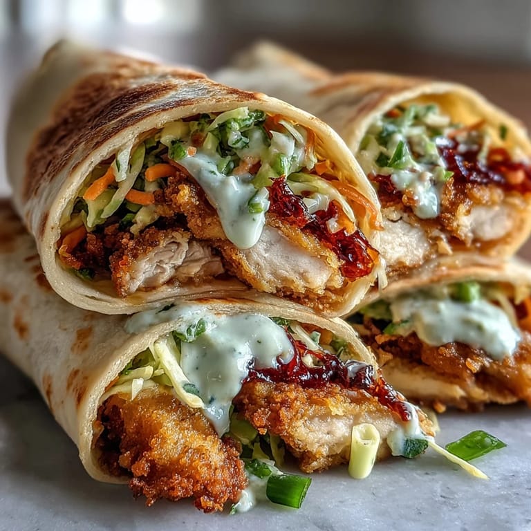 Savory Crispy KFC Turkey Snack Wraps served halved, revealing juicy meat and vibrant vegetables, ready for a quick lunch or dinner.