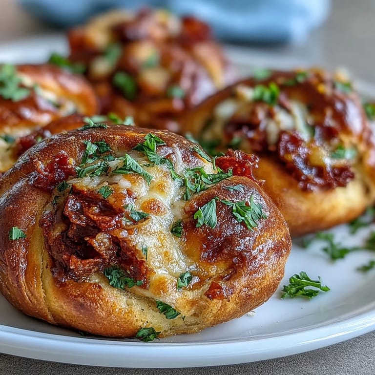 Serving tray of hot Pizza Roll Stuffed Garlic Knots topped with fresh parsley, perfect as a game-day appetizer.