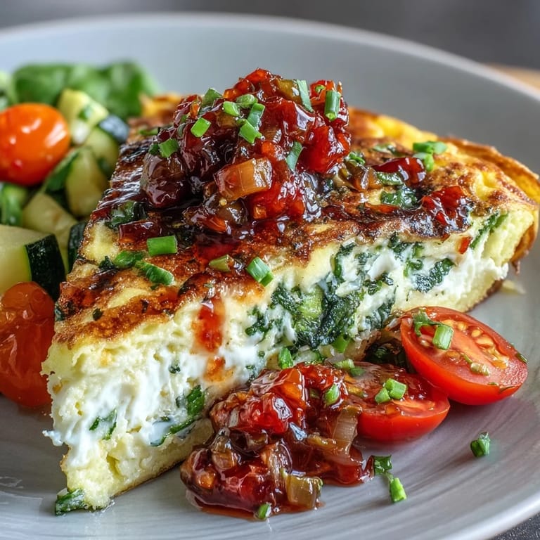 A golden-brown Light Veggie Egg White Omelette in a skillet, filled with colorful diced vegetables and a zesty salsa, showcasing a delicious, healthy breakfast.
