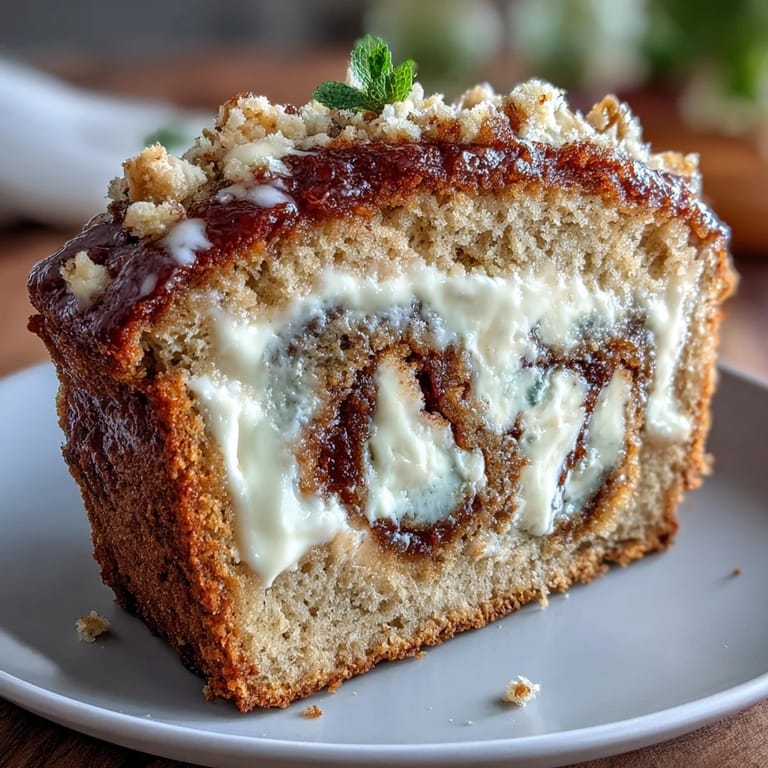 Moist and fluffy banana bread-inspired protein loaf swirled with luscious cream cheese cinnamon filling, offering a delicious and nutritious treat.