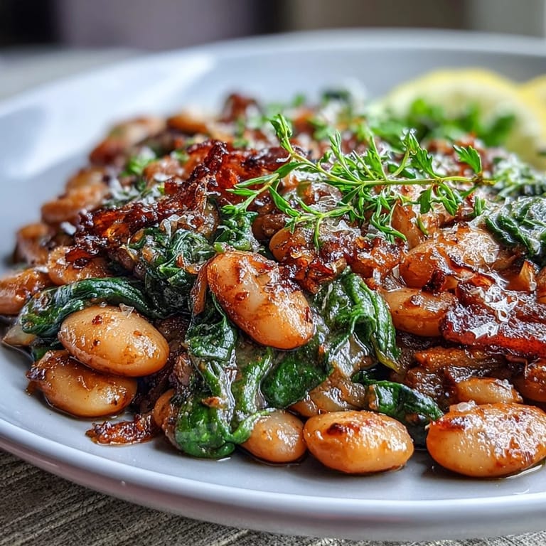 This easy Mediterranean-inspired white bean skillet is loaded with bright citrus flavor, tender spinach, and aromatic herbs for a wholesome vegan meal.