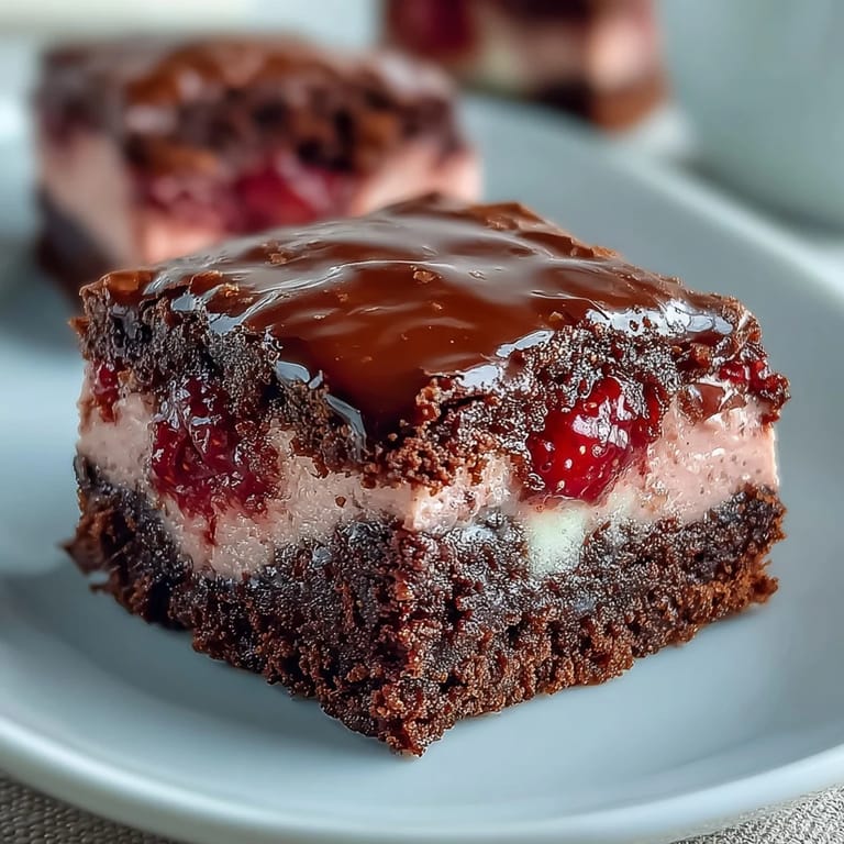 Swirled chocolate and strawberry cheesecake brownies, perfect for sharing on date night or at gatherings.