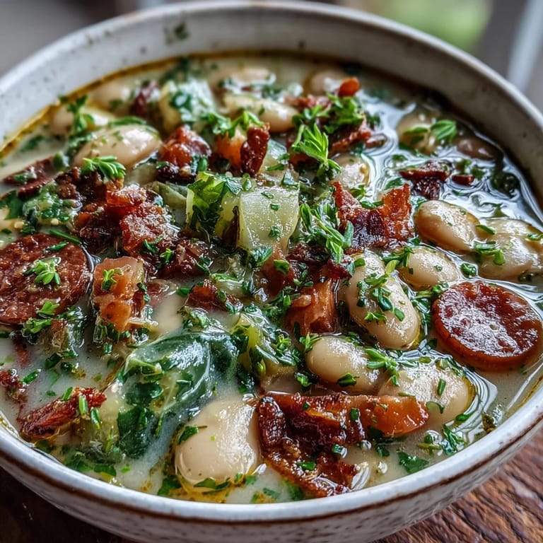 This rustic ham and lima bean soup features slow-simmered vegetables and smoky ham, creating a comforting meal perfect for chilly evenings.