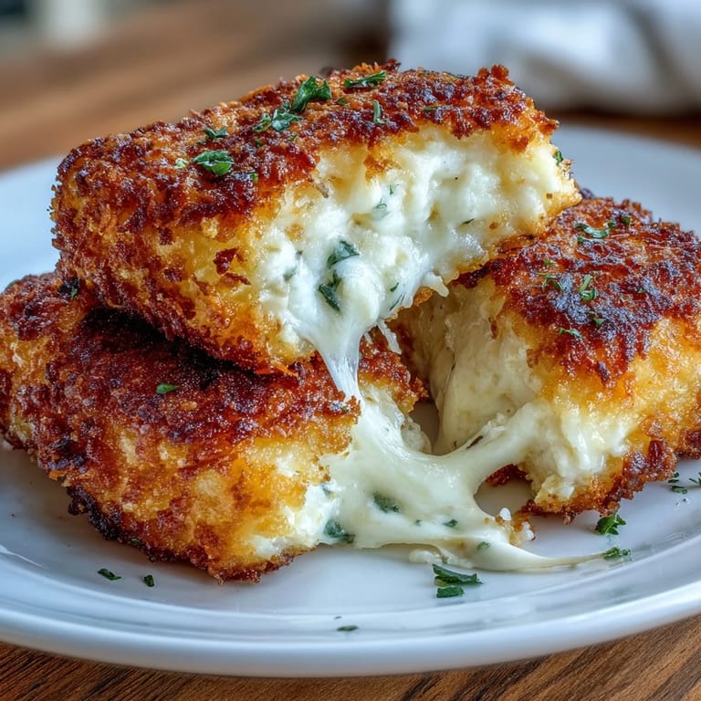 Comforting funeral potatoes croquettes air-fried to perfection, served hot with a sprinkle of green onions for added flavor.  