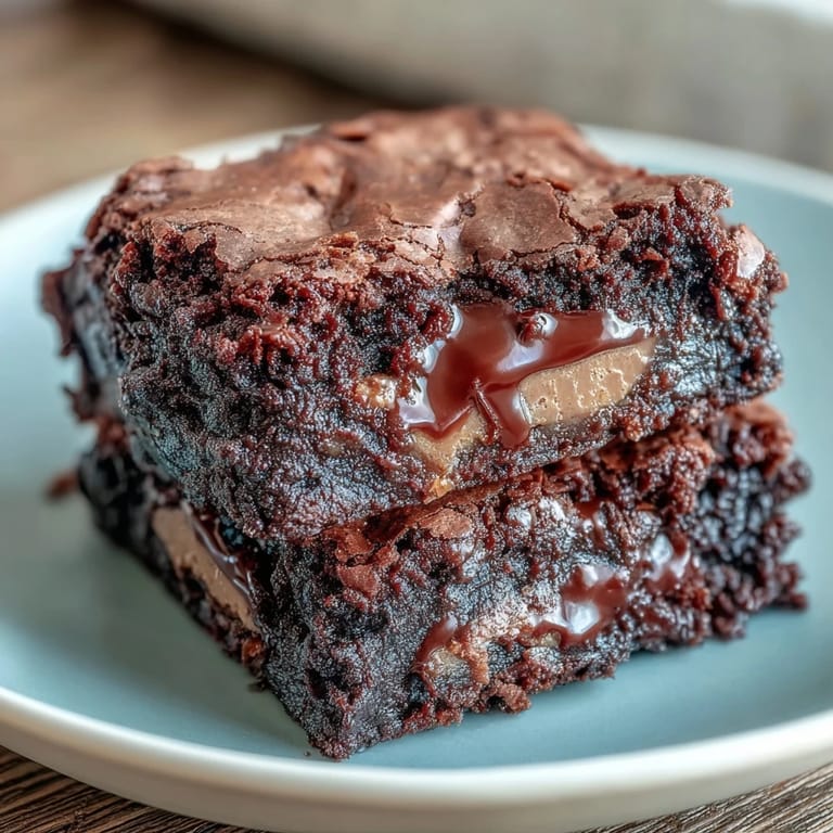 Warm brownies filled with melty peanut butter cups, baked to perfection for a decadent dessert.  