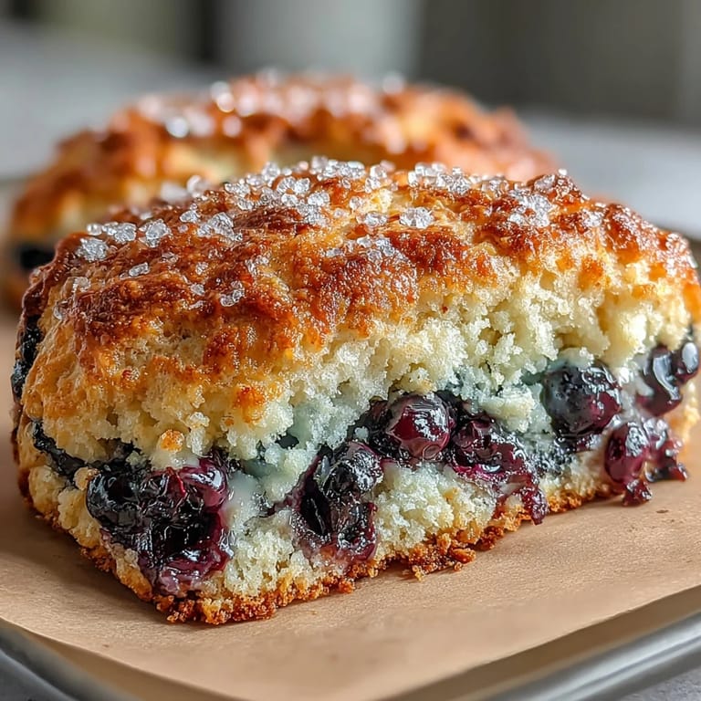 Fluffy sourdough blueberry scones with bursts of fresh berries, ideal for pairing with coffee or tea.