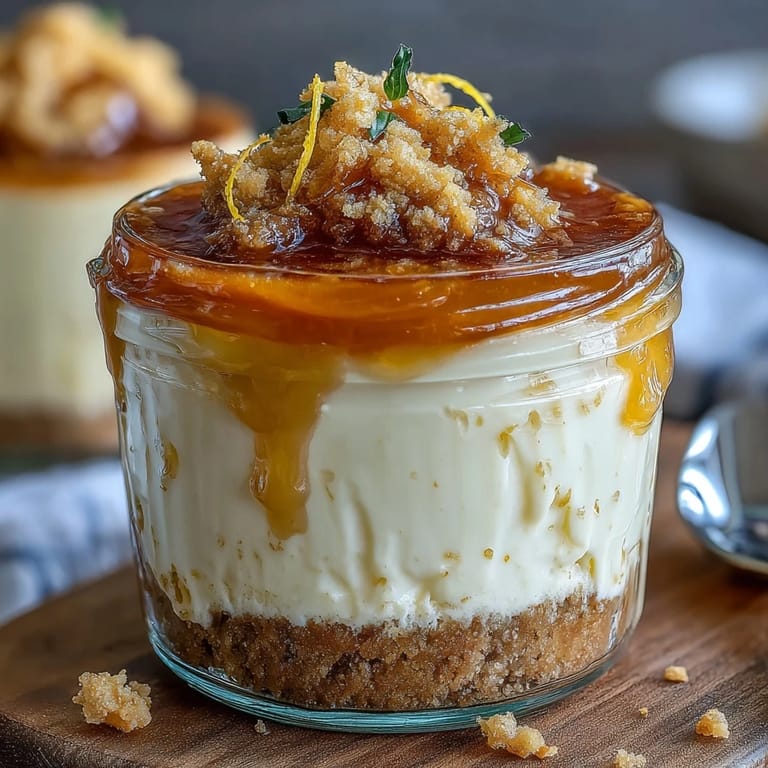Creamy no-bake Limoncello cheesecake layered with crushed graham crackers and zesty lemon curd in elegant glass jars.