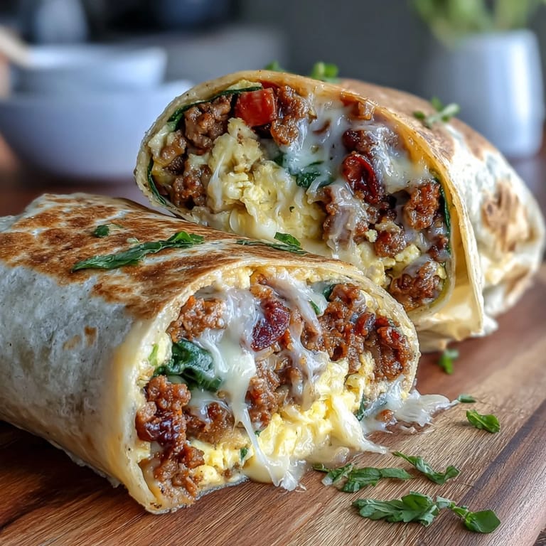 Wholesome high-protein breakfast burritos with savory turkey, black beans, and scrambled eggs, topped with melted cheddar and served in a warm tortilla.