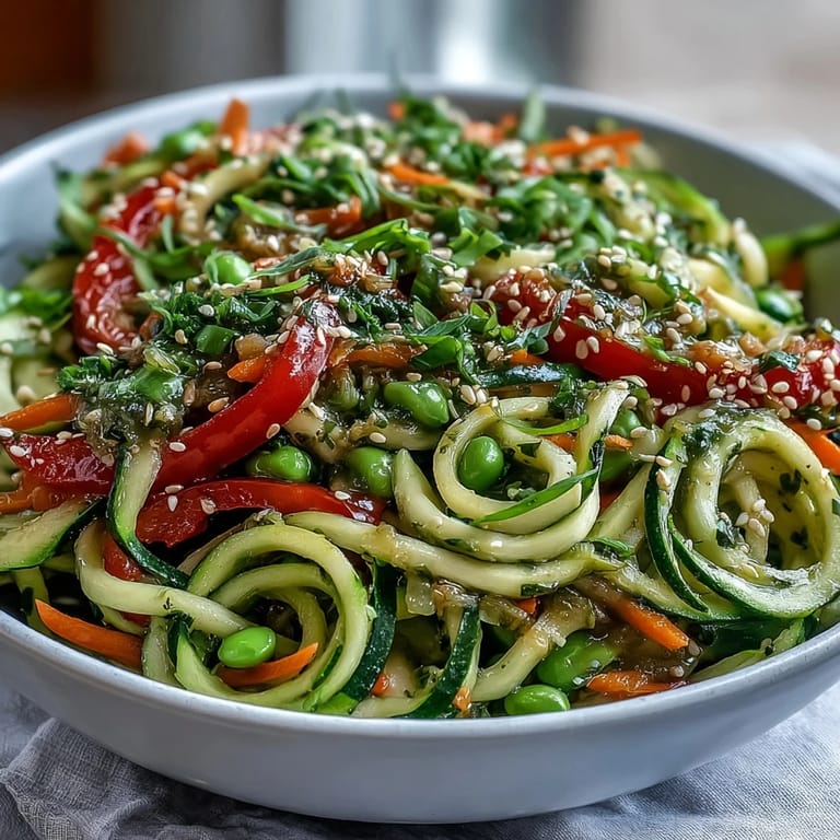 Zucchini Noodle Stir Fry loaded with colorful vegetables and a hint of sesame.