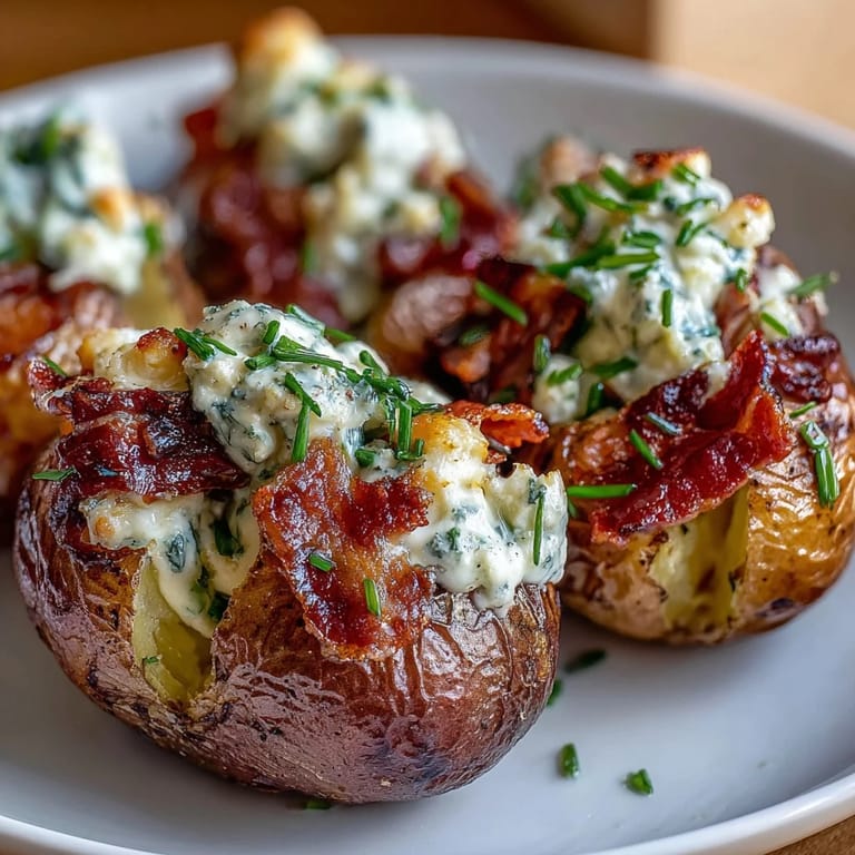 Loaded baked potato salad featuring smoky BBQ flavors, creamy sour cream, bacon bits, and fresh chives for a festive side.