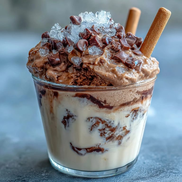 Coffee-infused Vanilla Bean Frappuccino Fudge Pops, layered with smooth fudge for a decadent frozen dessert.