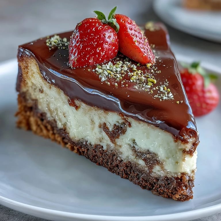 Elegant mini cheesecake cups inspired by Dubai desserts, featuring chocolate crust, smooth vanilla filling, and juicy strawberry halves for a luxurious treat.