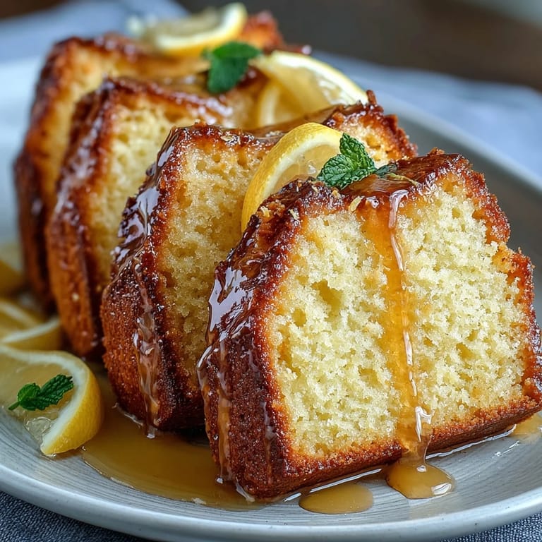 Bright lemon pound cake infused with limoncello liqueur, topped with glossy citrus glaze and fresh zest.  