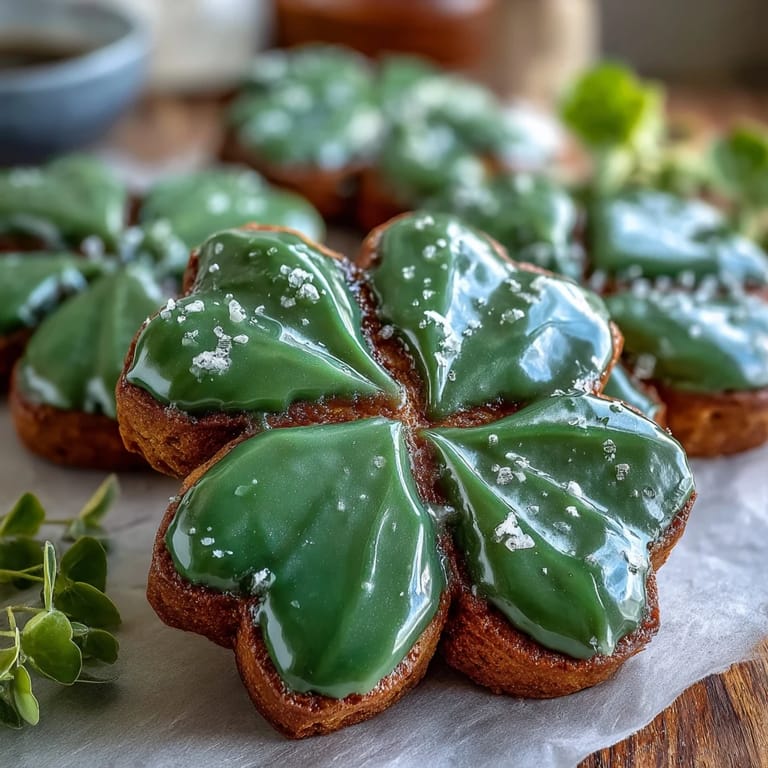 Buttery sugar cookies in festive shamrock shapes, topped with smooth green royal icing for a sweet holiday treat.