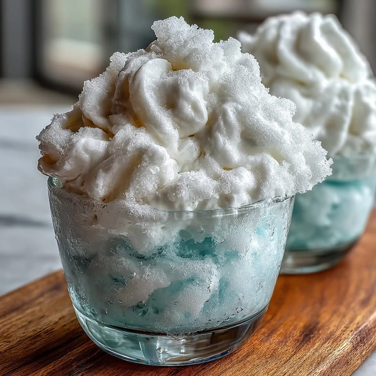 Chilled TikTok cloud slushie drink with whipped, airy consistency, served in a clear glass with a straw.