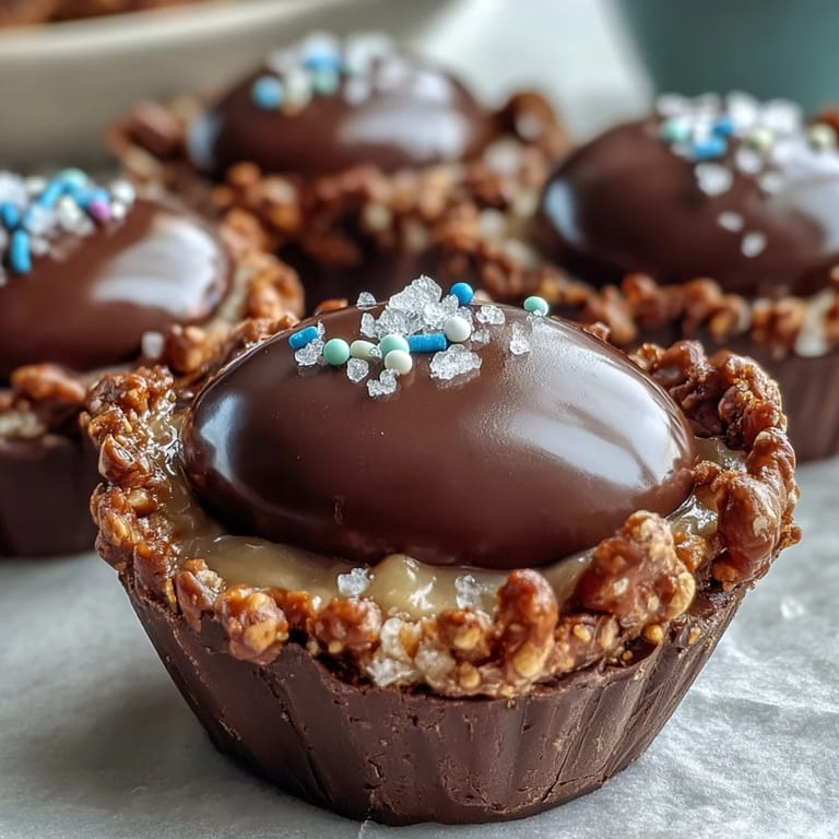 Rich chocolate cups filled with sweet peanut butter, featuring a salty pretzel crunch for perfect balance.