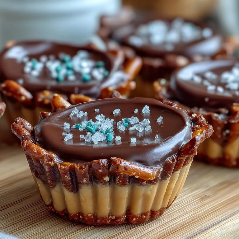 Creamy peanut butter filling layered over a buttery pretzel crust, enrobed in smooth melted chocolate.