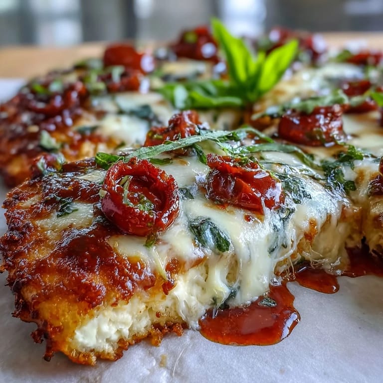 High-protein cottage cheese flatbread pizza featuring a tender, cheesy crust loaded with vibrant toppings and fresh basil garnish.