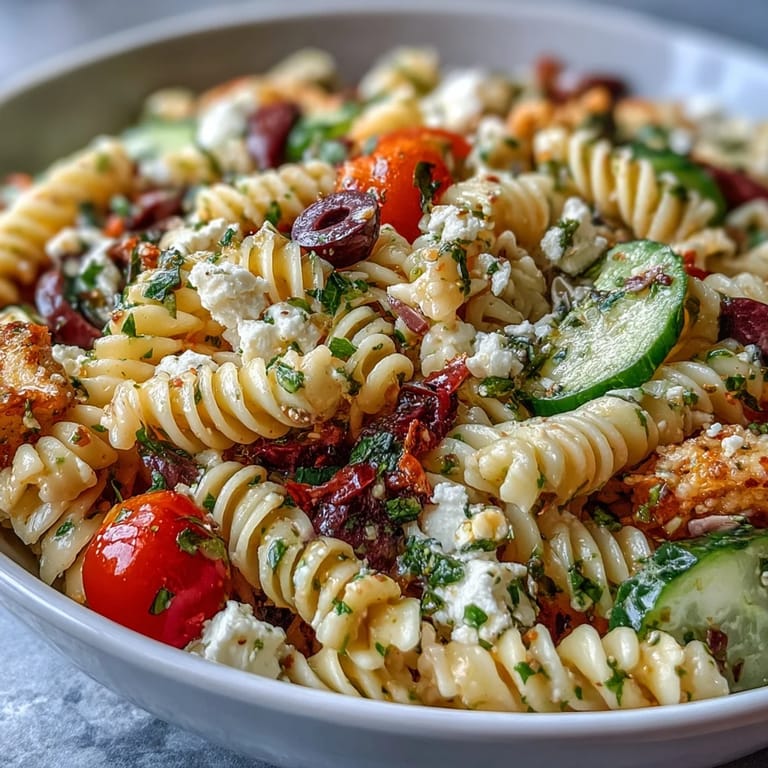 Easy pasta salad with cherry tomatoes, bell peppers, and Italian dressing—a refreshing dish perfect for warm-weather gatherings.