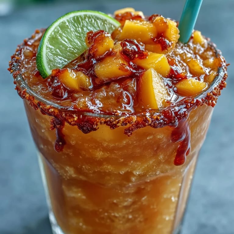 Fiesta-ready Chamoyada cup featuring layers of frozen mango, lime, and chili powder rim.