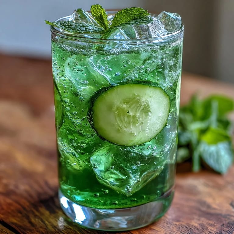 Refreshing Green Detox Cucumber Mint Agua Fresca being poured into a clear glass.