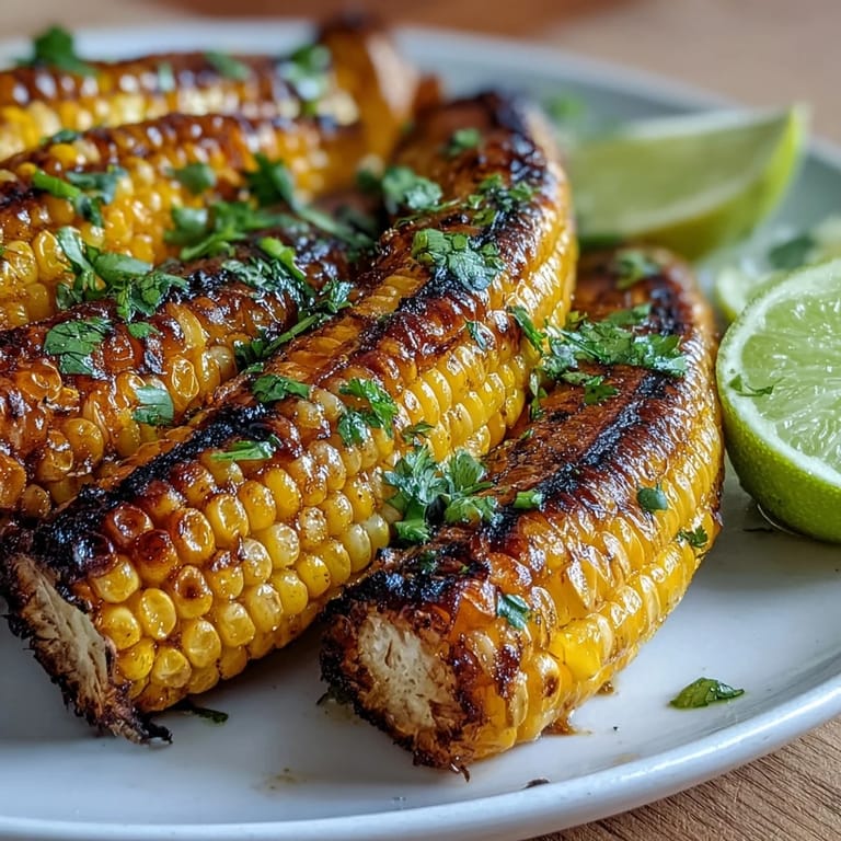 Golden grilled corn ribs glistening with spicy lime butter, ready for summer enjoyment.