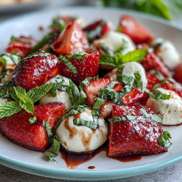 Creamy mozzarella and ripe strawberries shine in this Fresh Strawberry Caprese Salad.