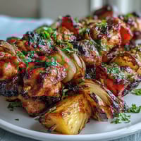 Grilled pineapple chicken skewers with juicy chicken and caramelized pineapple, perfect for summer barbecues and tropical flavor lovers.