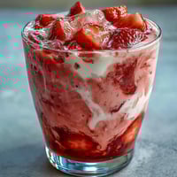 A vibrant Pink Starburst Refresher with layers of berry and citrus flavors, served over ice in a tall glass.