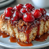 Cherry Almond Upside-Down Cake, glistening with caramelized cherries and toasted almonds.