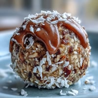 Carrot Cake Bliss Balls made with walnuts, oats, dates, and grated carrots for a healthy snack.  